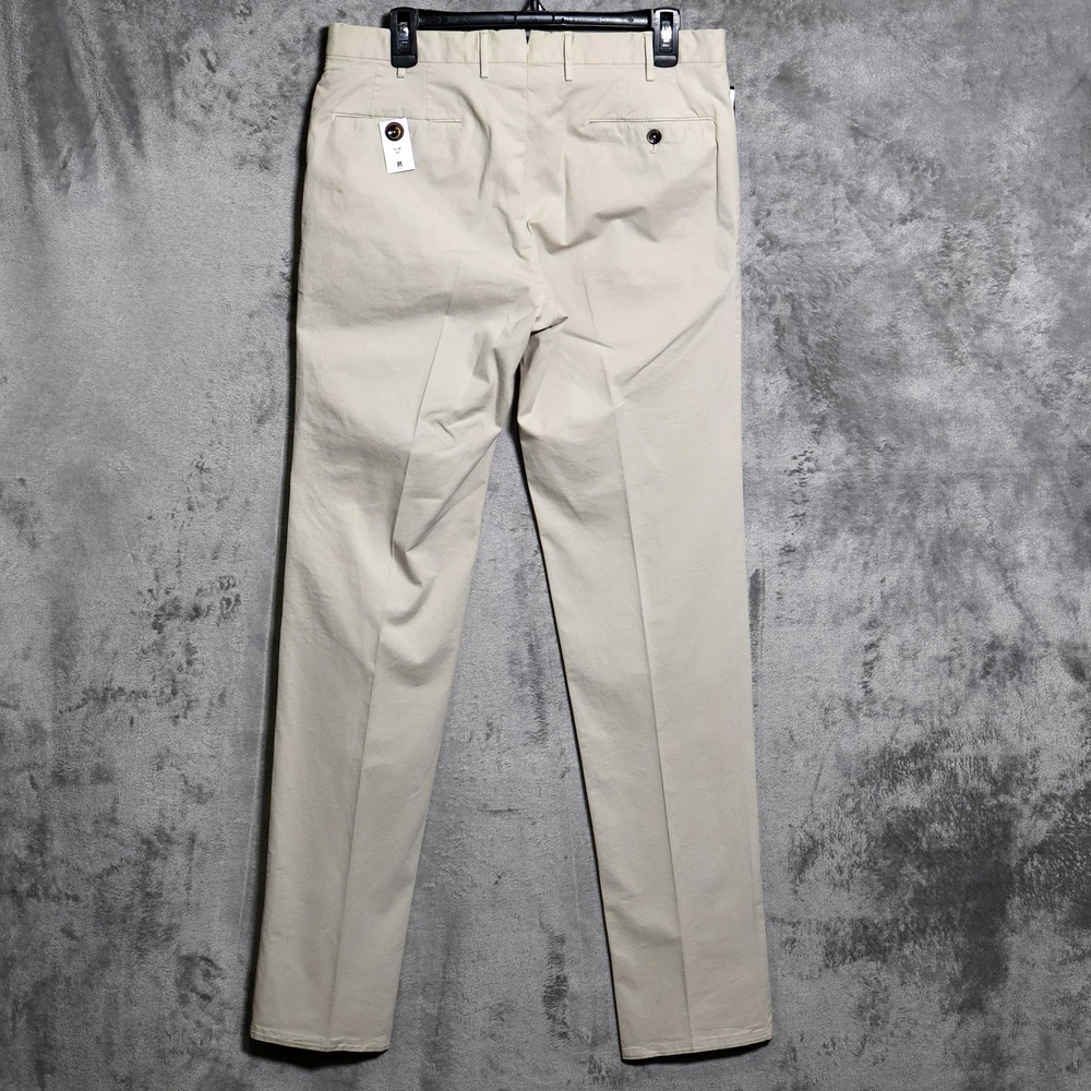 PT Torino Pants Mens 32x35 Beige Tan Slim Fit Chino Pleated Trousers Preppy FLAW - Picture 6 of 14